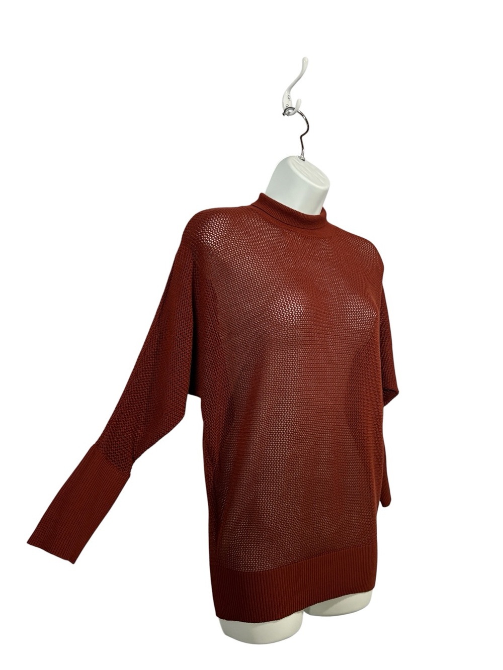 Dynamite, Rust Open Knit Mock Neck Sweater Stretch Pullover, Small - Picture 5 of 8